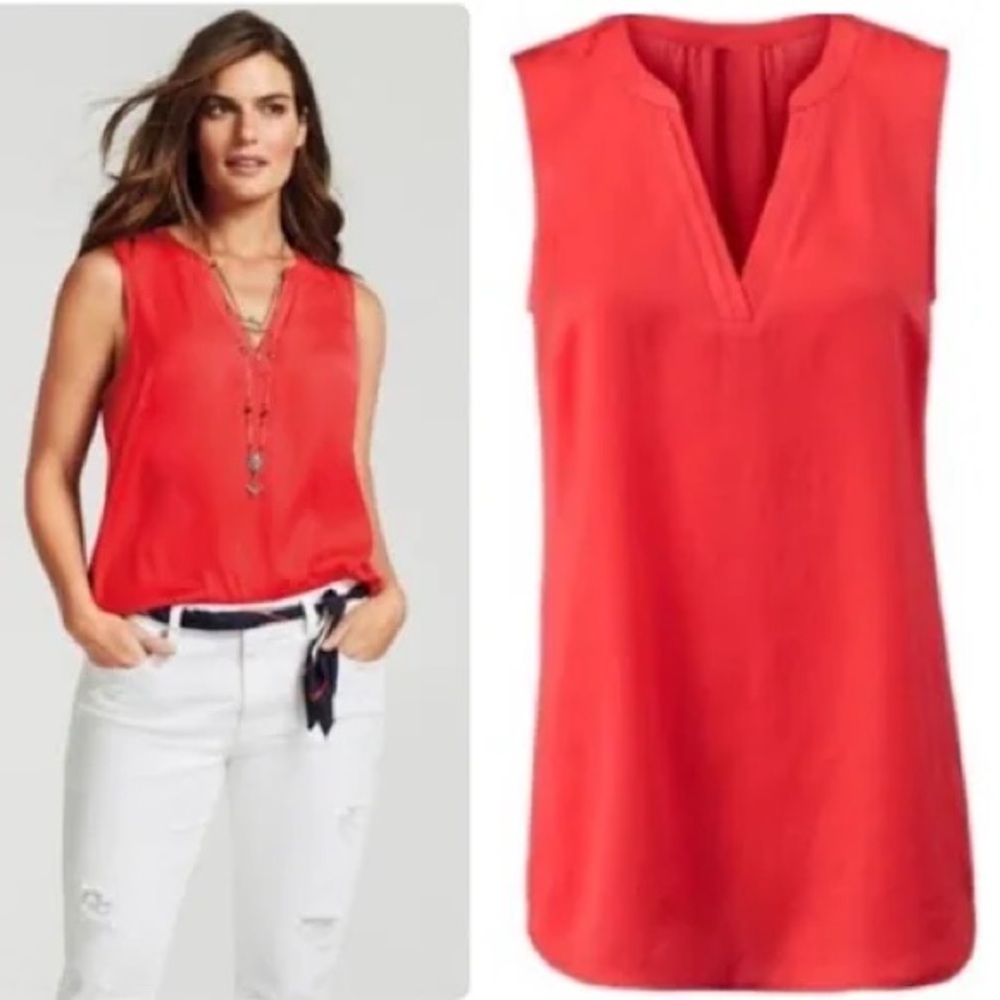 Sleeveless Poppy RoseRed V-Neck Women's Top